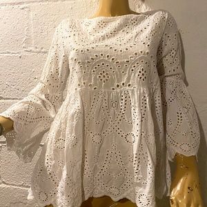 White Eyelet Peplum Blouse